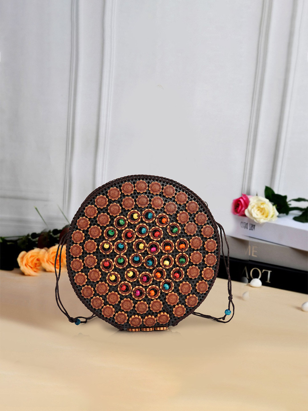 LADY QUINTON Geometric Self Design Structured Embroidered Sling Bag