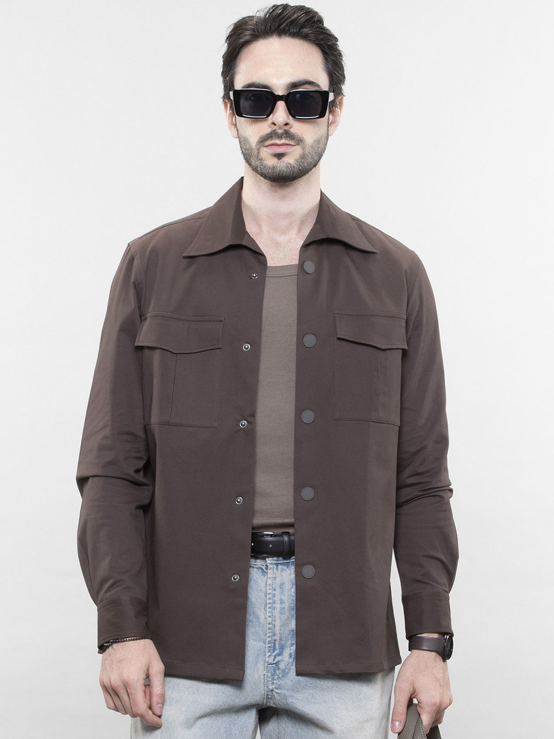 LOVE PANGOLIN Spread Collar Lightweight Open Front Jacket With Patchwork