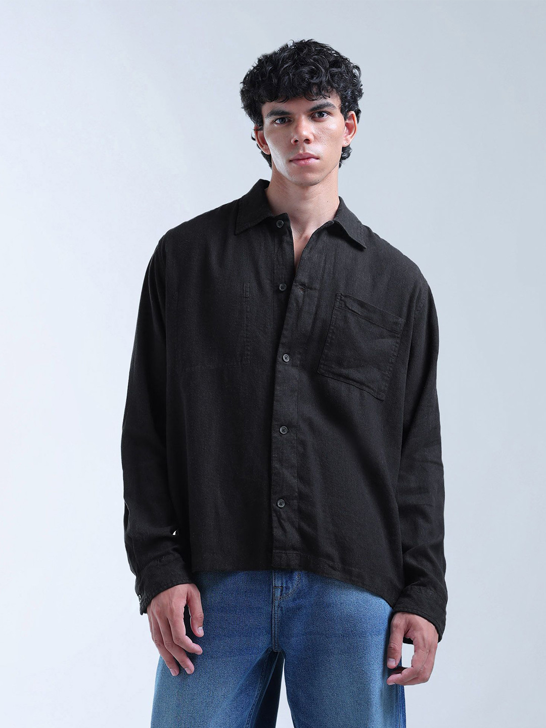 Flying Machine Spread Collar Classic Regular Fit Linen Casual Shirt