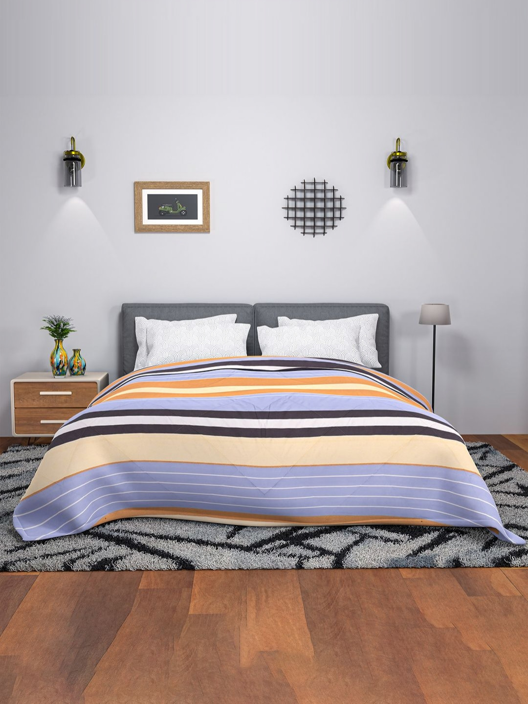 Myntra Elegant Homes Comforters Brown & Blue 300 GSM Reversible Double Bed Comforter