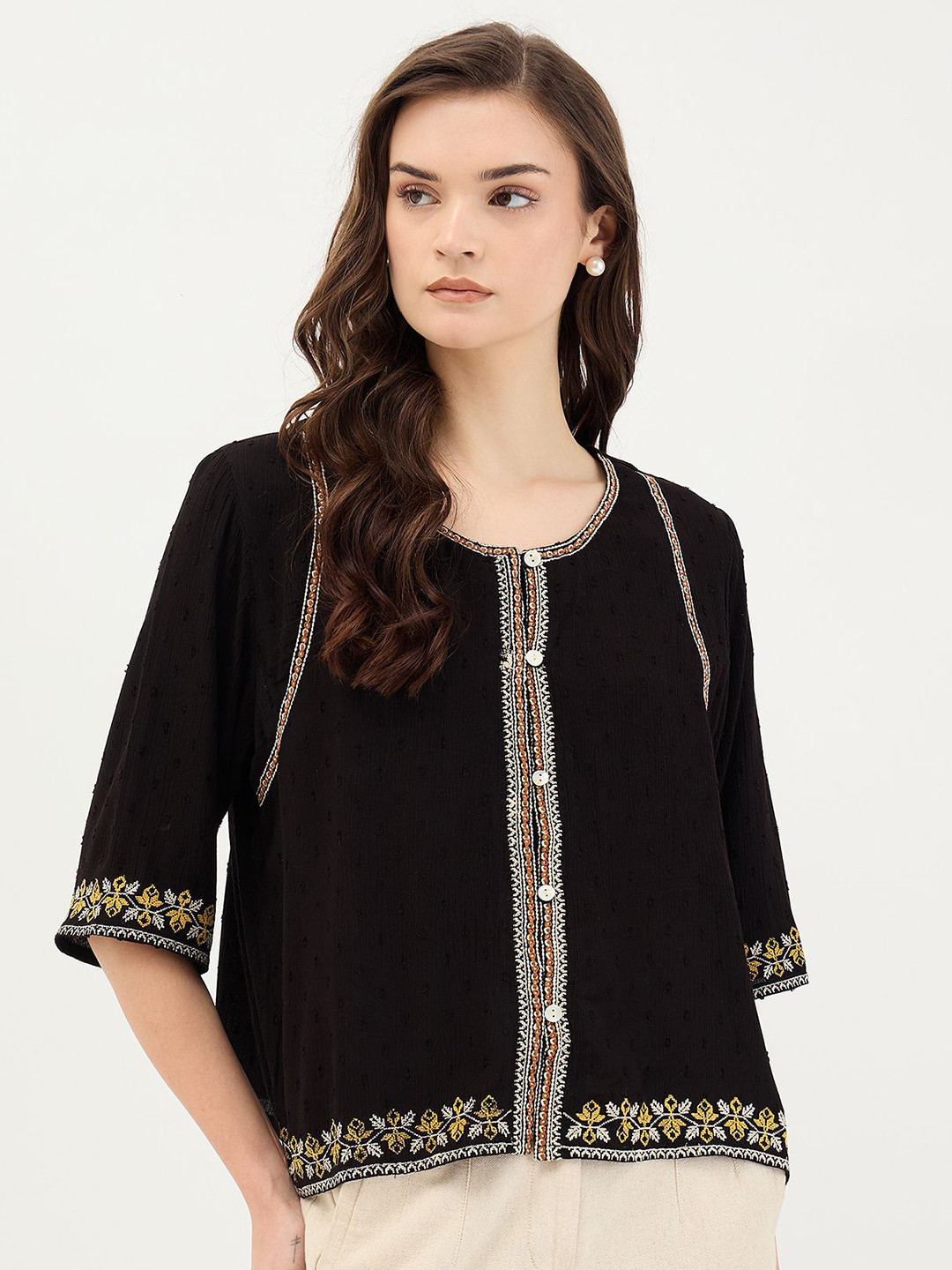 ELLE Woman Embellished Embroidered Top