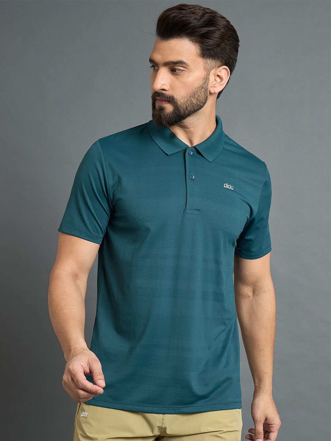 DIDA Men Dri-Fit Self Design Polo Collar T-shirt