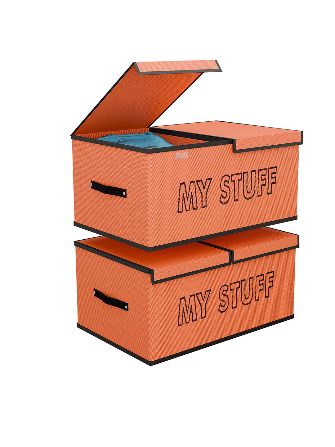 Kuber Industries 2 Pieces Orange Storage Box Drawer Organiser With Lid