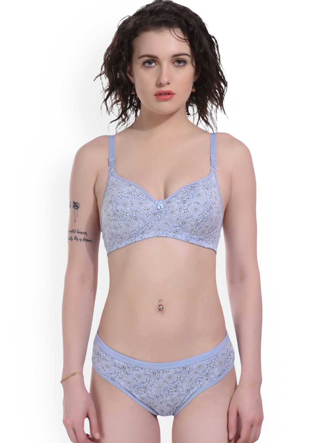 UNITRUST Printed Cotton V Neck Lingerie Set Premium Lingeries Italian