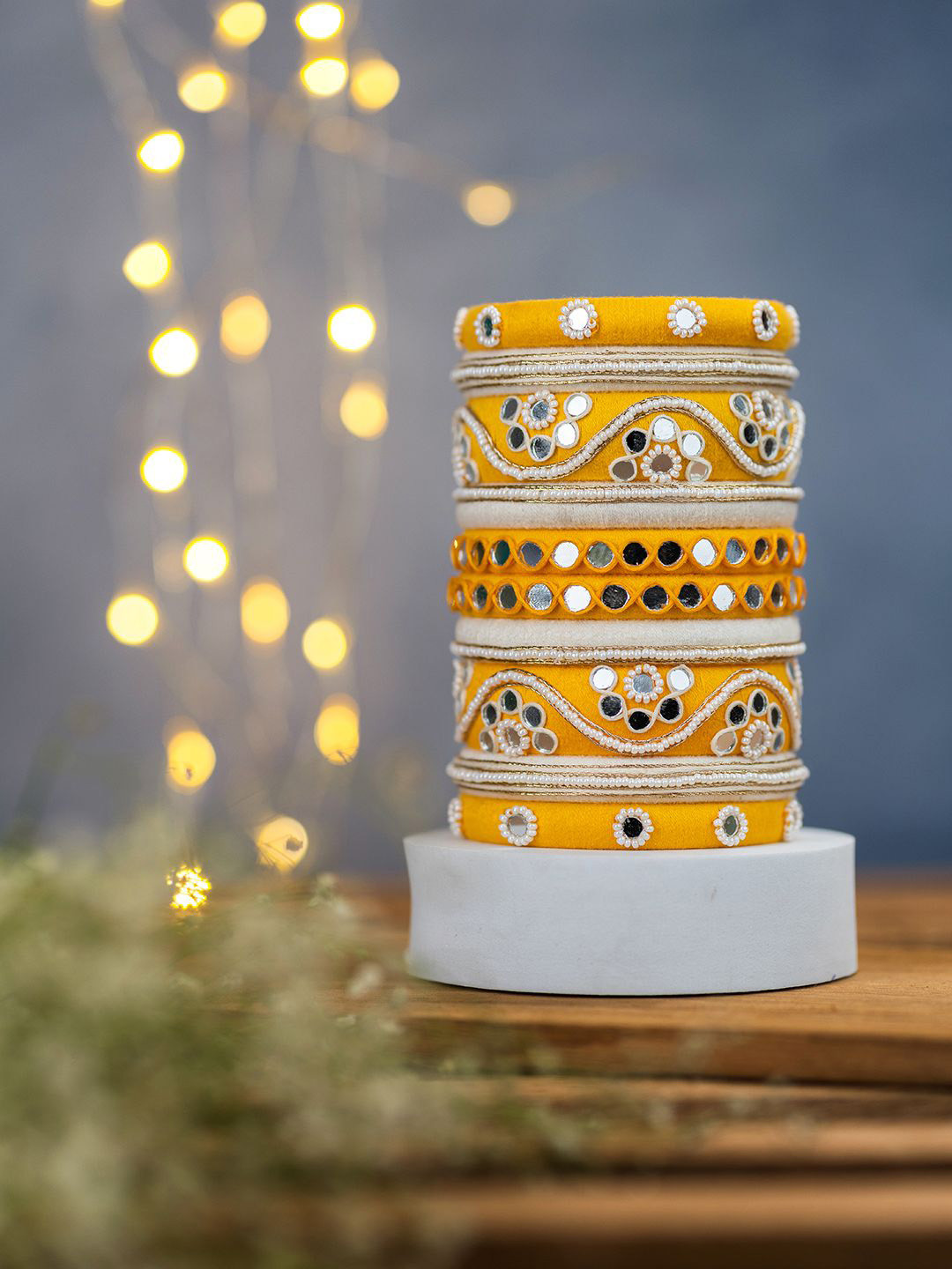 Taasha Craft Set Of 10 Mirror Studded Thread Bangles