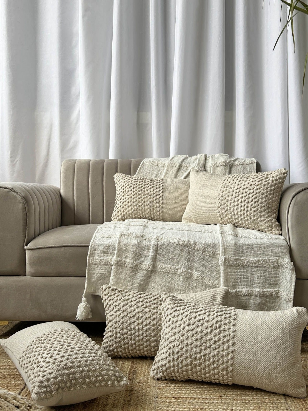 EXPORT HOUSE Self Design Cotton Ultra Soft 5 Pcs Textured Cushion Covers -12x20In