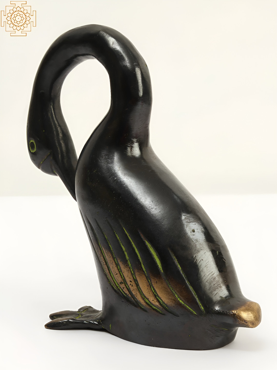 Exotic India Swan Black Brass Metallic Living Room Medium Showpiece - 6.2 Inches