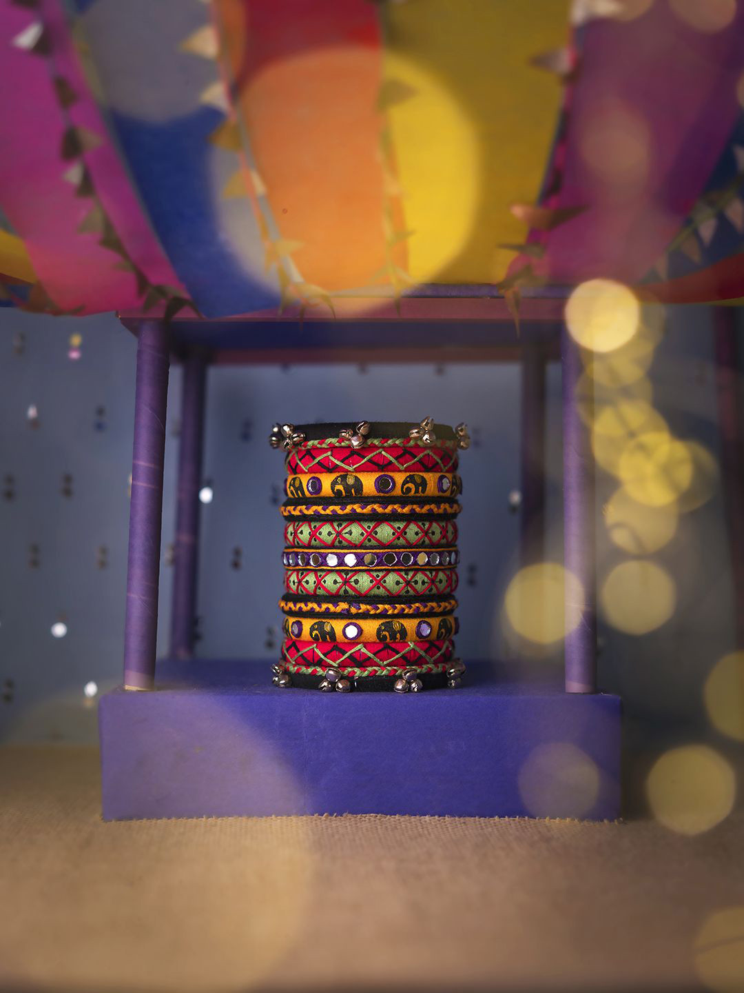 Taasha Craft Set Of 11 Threaded & Mirror Studded Bangles