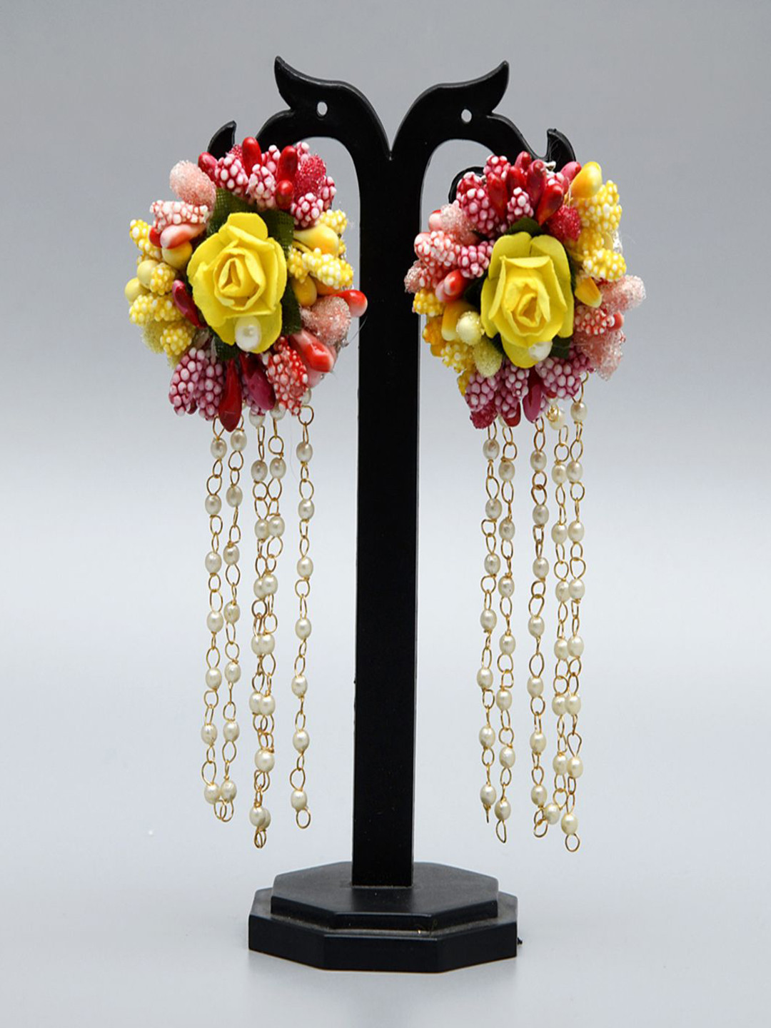 Flosaira Artificial Beads Beaded Floral Happy Rose Drop Earrings