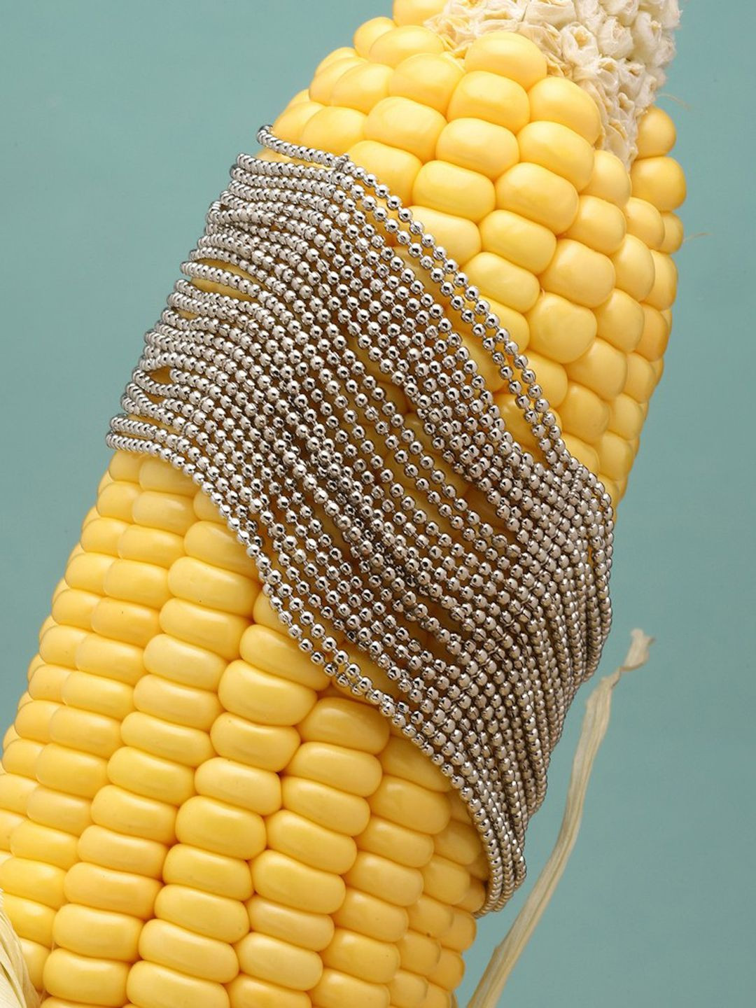 Moedbuille Silver Plated Beadwork Layered Design Oxidised Multistrand Bracelet
