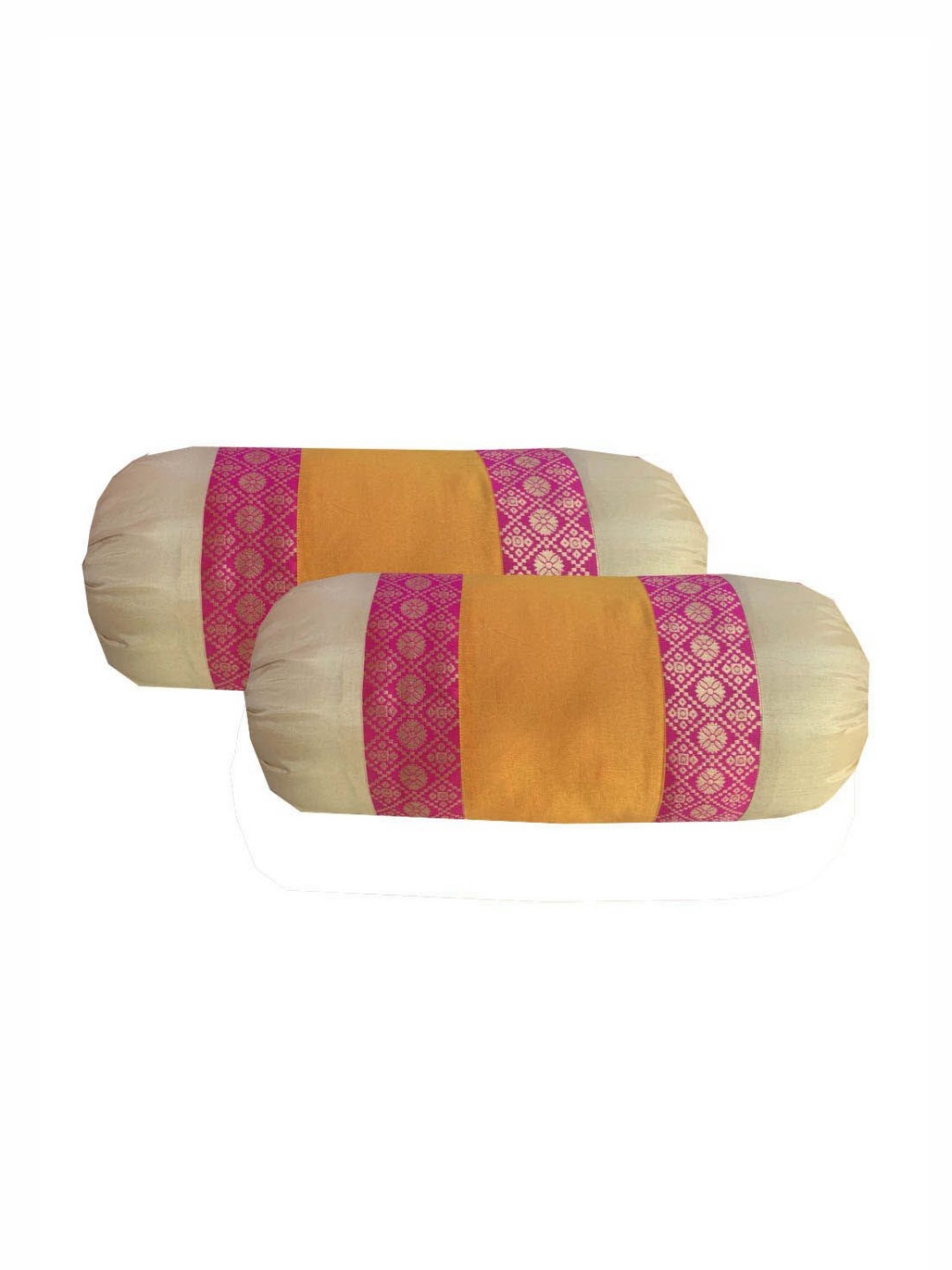 Pink Parrot 2-Pieces Pink & Beige Self Design Bolster Covers
