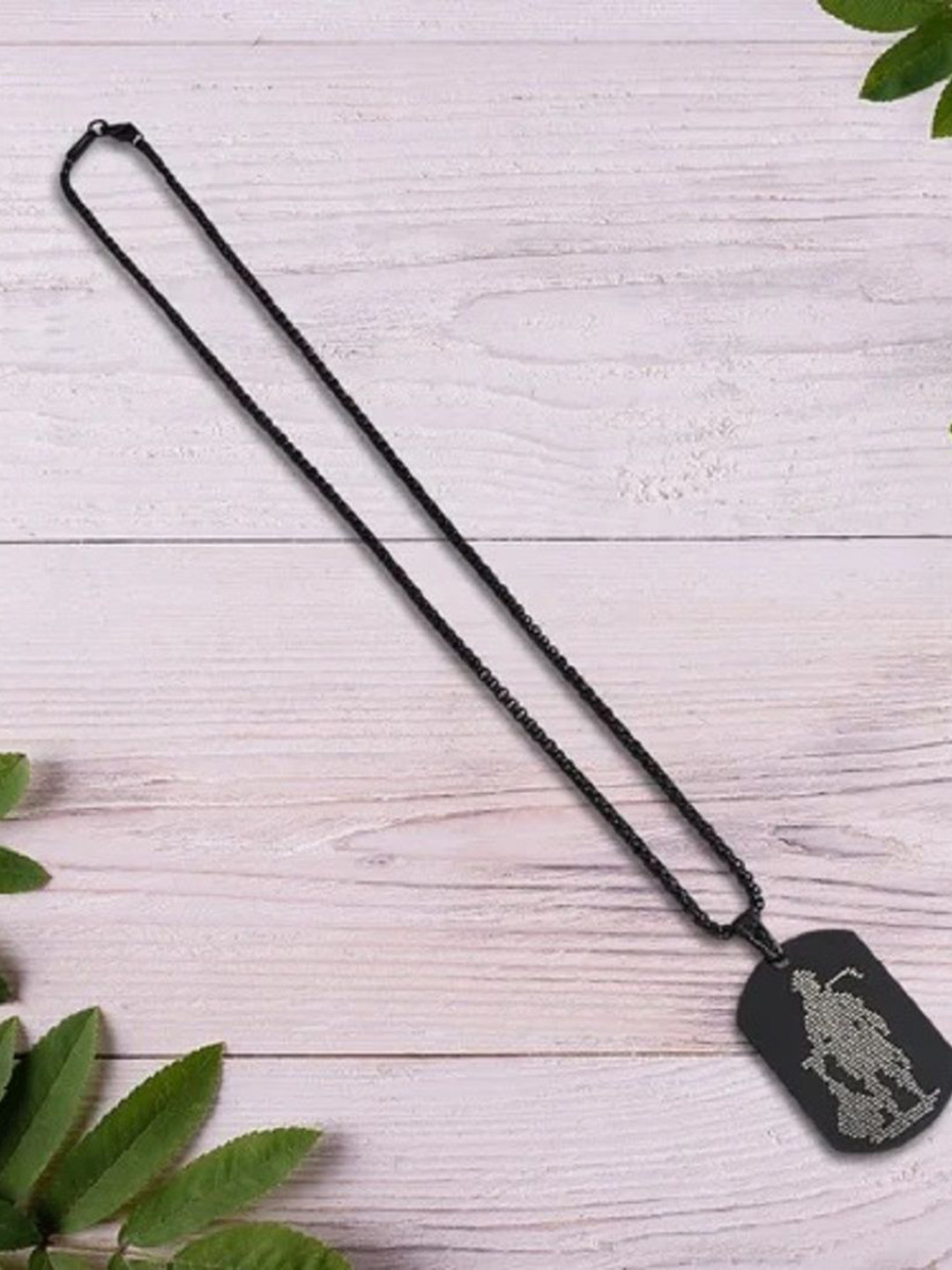 SZN Men Silver-Plated Rectangular Hanuman Chalisha Pendant with Chain