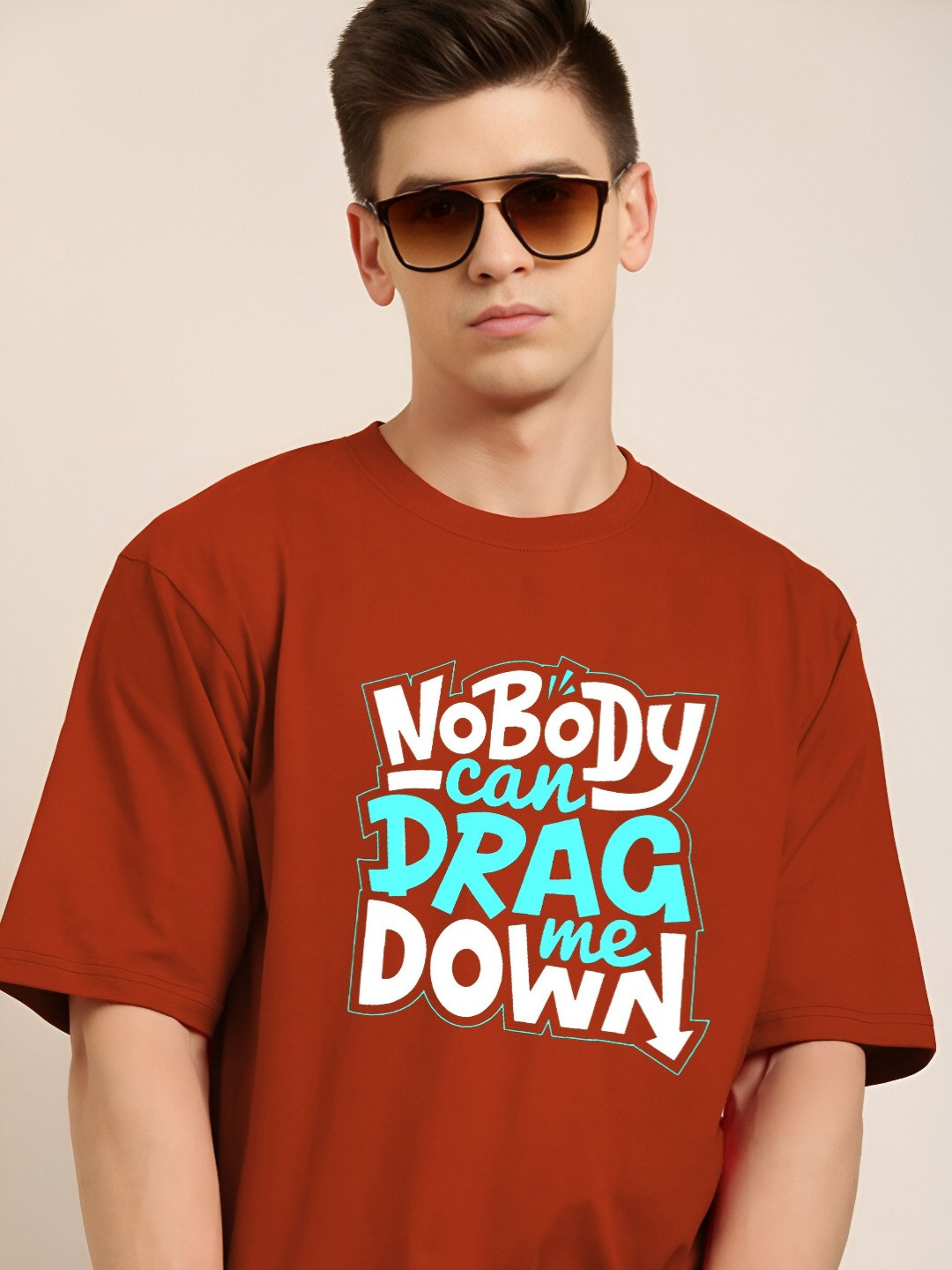 Rust Typography Printed Oversized T-shirt