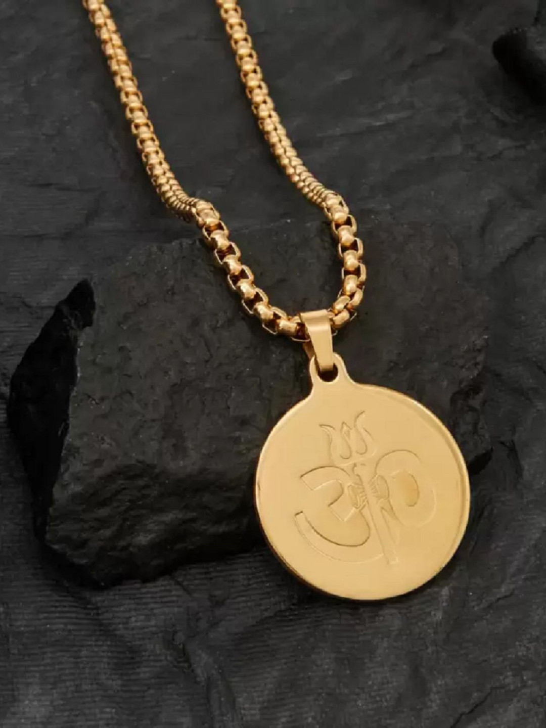 SZN Men Gold-Plated Circular Om Design Pendant with Chain