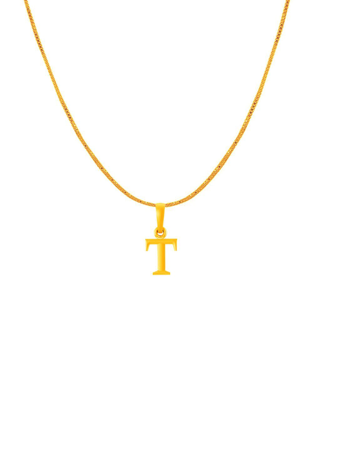 Metronaut Men 925 Sterling Silver 22KTGold-Plated T Alphabet Pendant With Box Chain