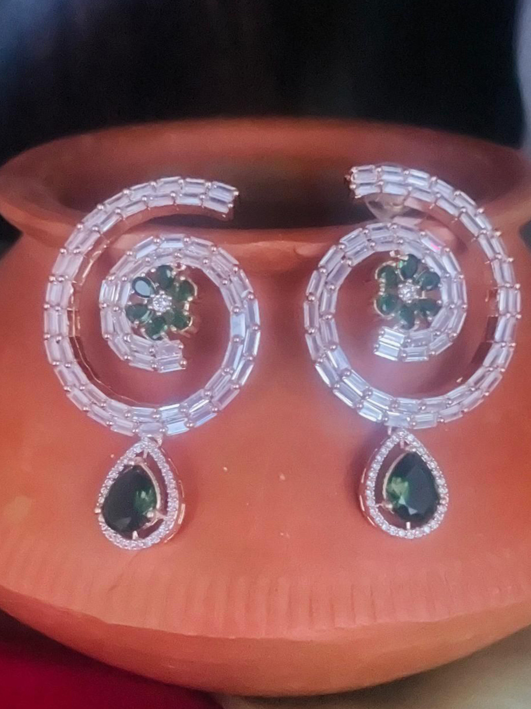 MONI LIFESTYLE Artificial Stones Studded Spiral Shaped Drop Earrings