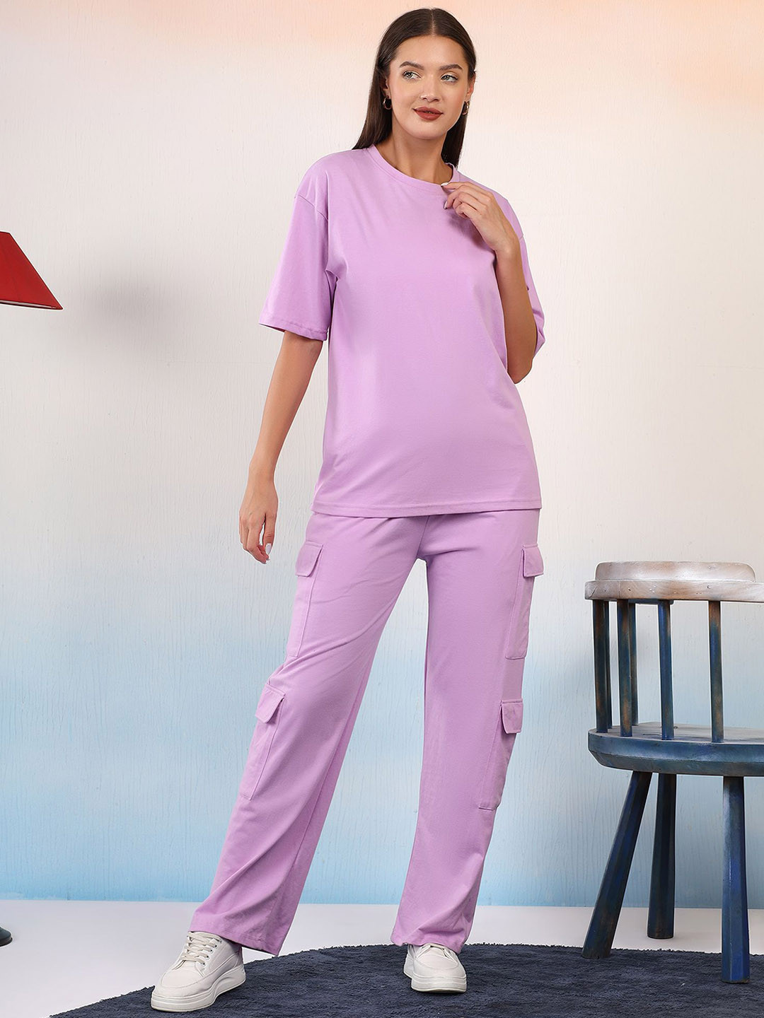 KVETOO Oversized T-Shirt With Cargo Trousers Co-Ords