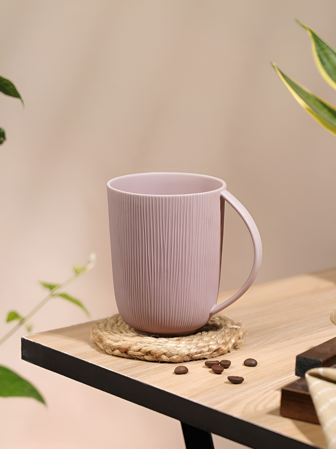 Vola Global LLP Flower Filled Pink Striped Porcelain Microwave Safe 2 Piece Mugs-400ml