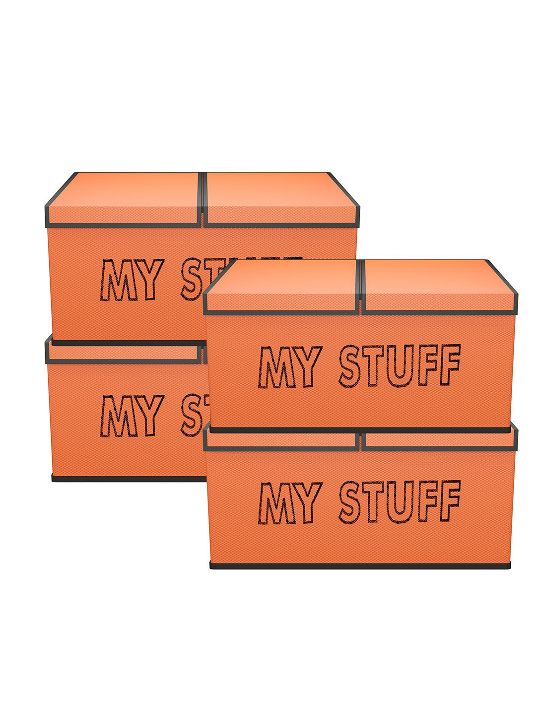 Kuber Industries Orange Colored 4 Pieces Printed 2 Partition  Storage Box Organisers