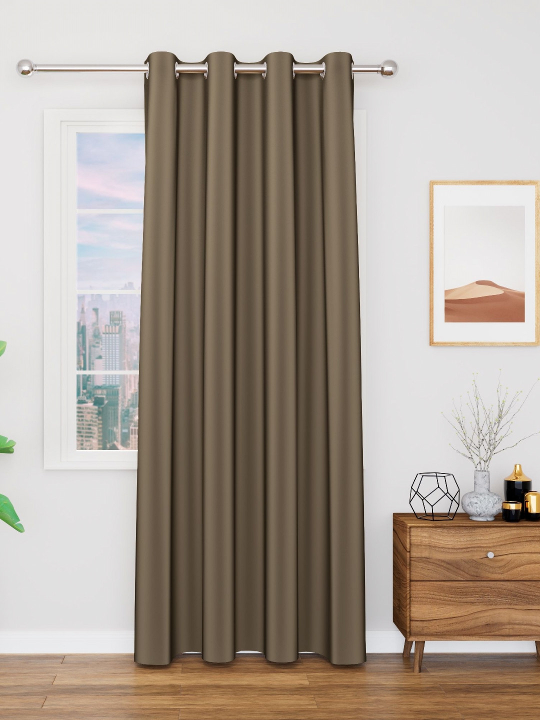 TOP DRAPES Brown Black Out Long Door Curtain