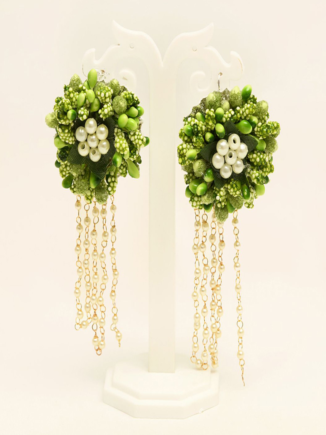 Flosaira Artificial Beads Beaded Go Green Floral Drop Earrings