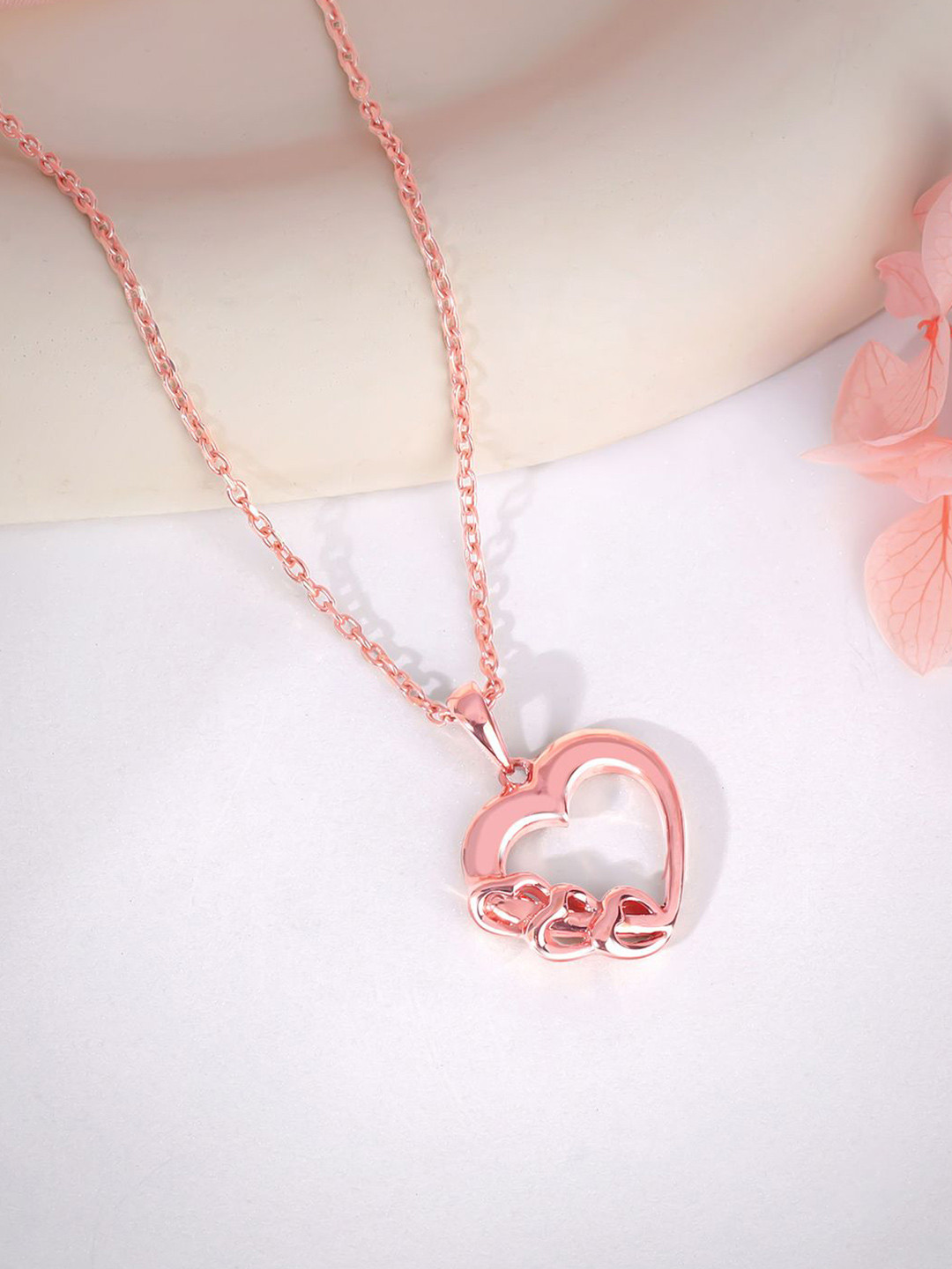 GIVA Rose Gold Plated 925 Silver All Hearts Pendant With Link Chain