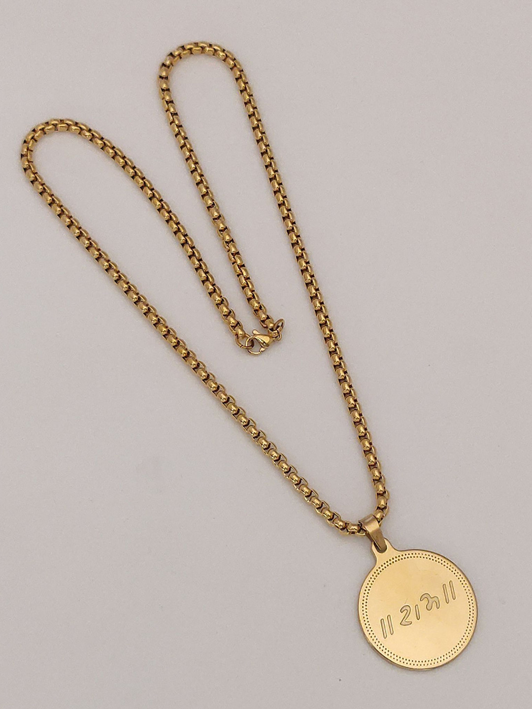 SZN Men Gold-Plated Circular Ram Design Pendant with Chain