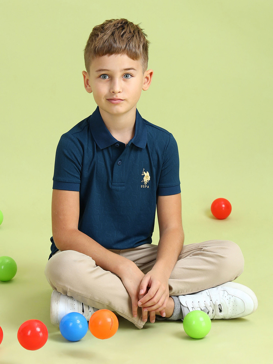 U.S. Polo Assn. Kids Boys Brand Logo Self-Print Polo Collar T-shirt