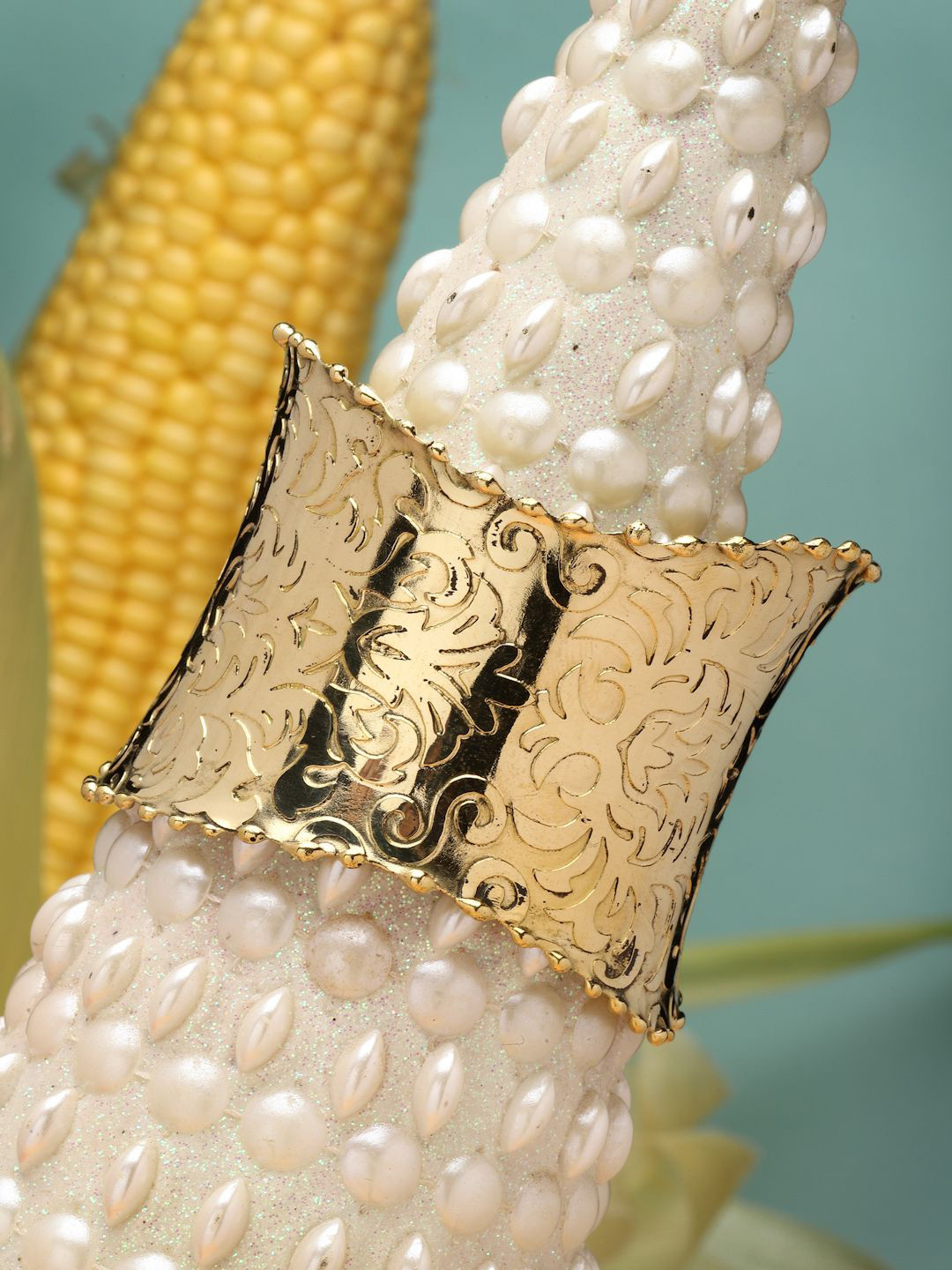 Moedbuille Gold-Plated Engraved Antique Design Oxidised Cuff Bracelet