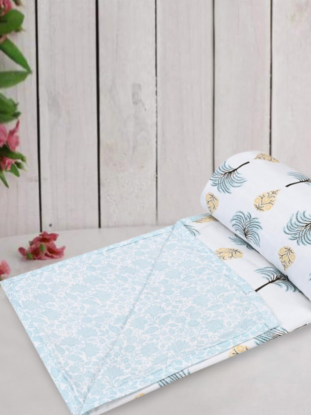 Trance Home Linen Oasis Blue Cotton Reversible Dohar Double Bed Size Blanket