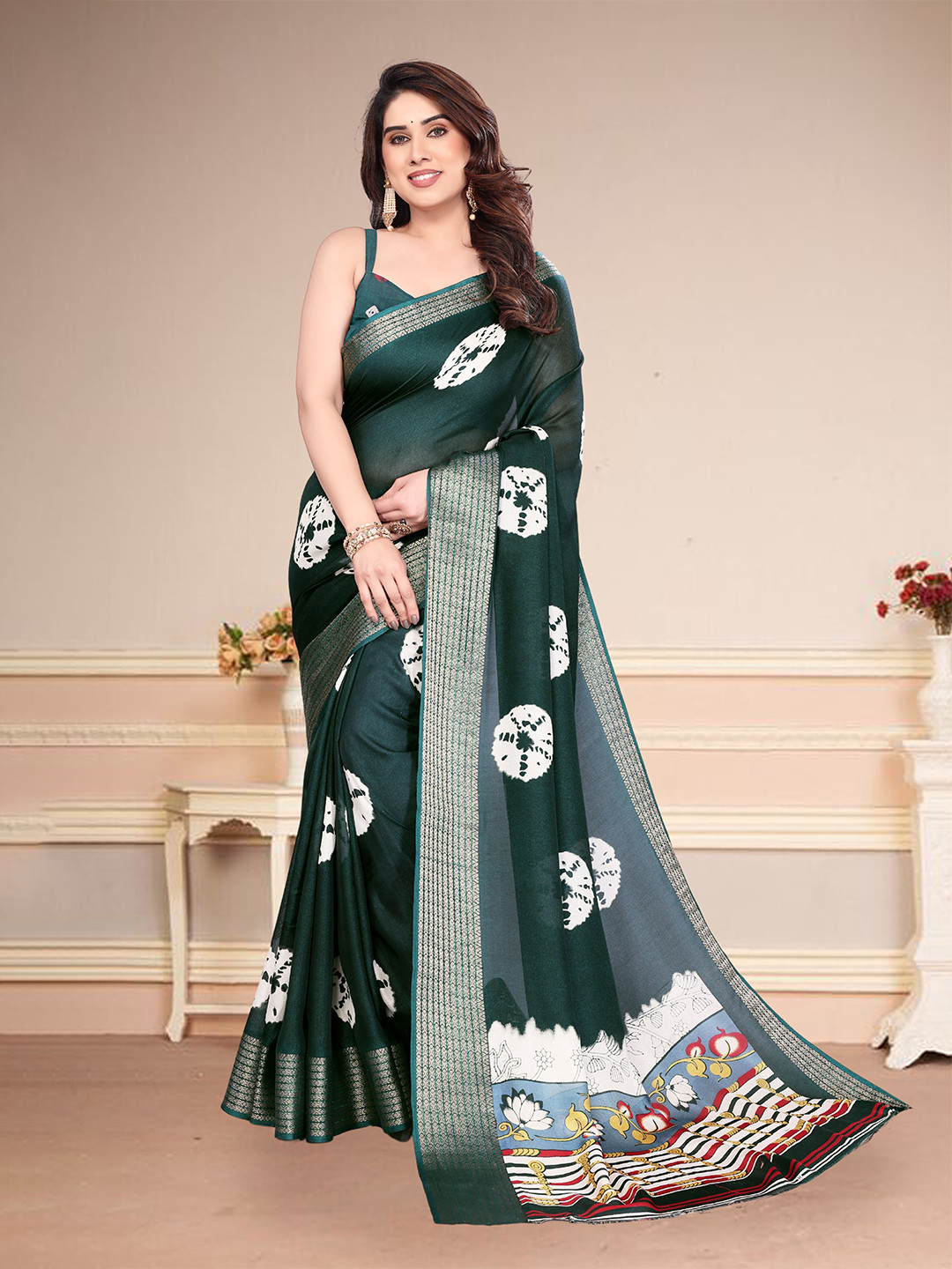 MAGNEITTA Women Bandhani Dyed Zari Designer Bandhani Saree