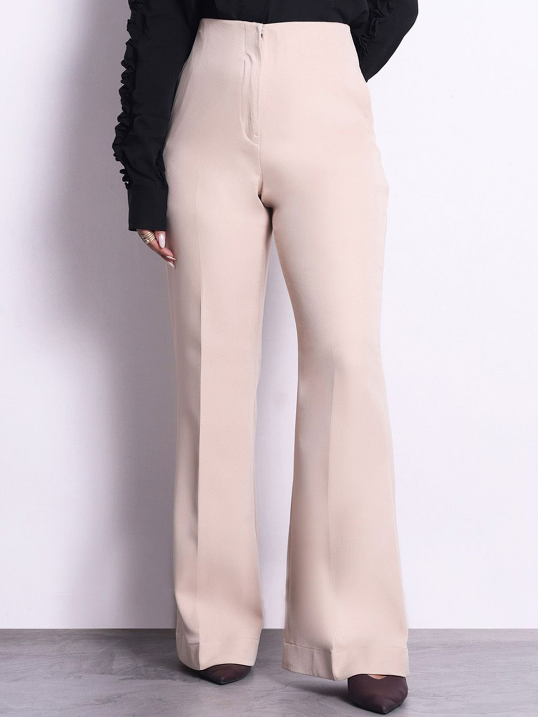 Jaey Women Smart Flared High-Rise Bootcut Trousers