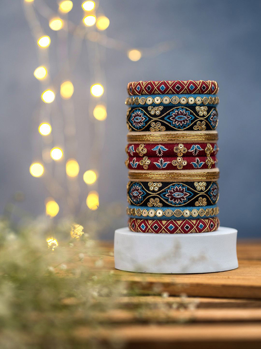 Taasha Craft Set Of 10 Sequined Thread Bangles