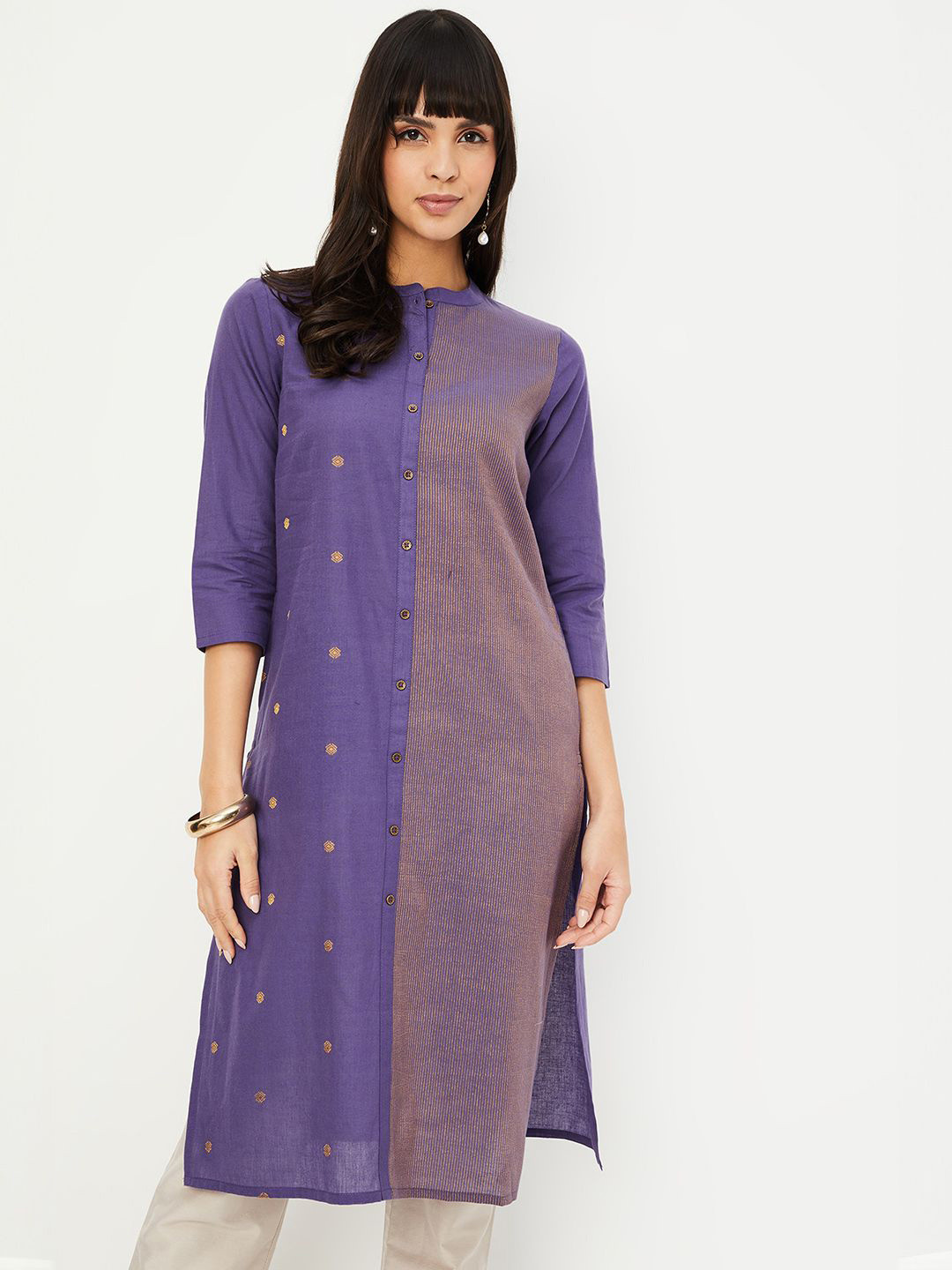 max Colour Blocked Mandarin Collar Straight Kurta