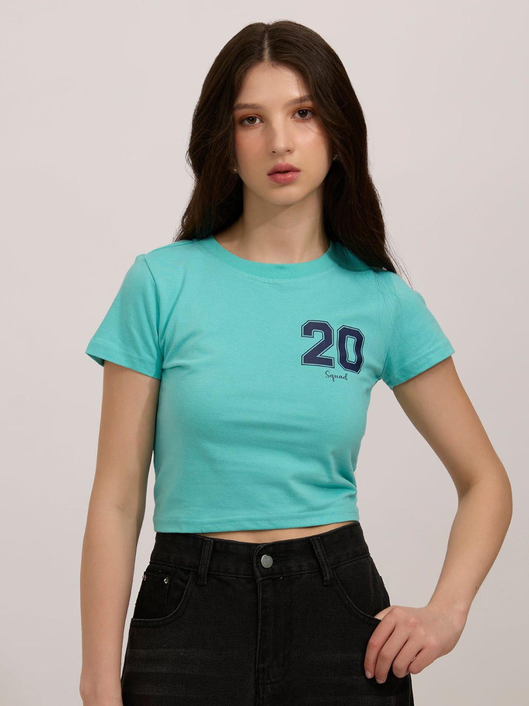 Outzidr Blue Graphic Cropped T-Shirt