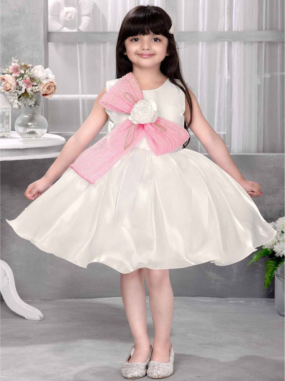 Lagorii Girl Sequins Work With Bow Embellished Party Wear Frock