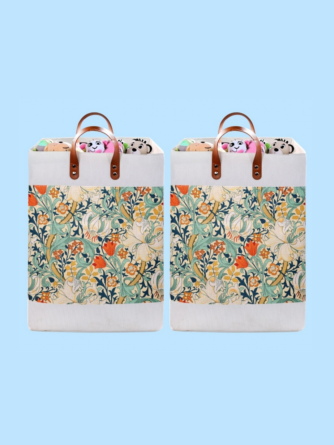 Stylista 2-Pcs Yellow & Green Printed Durable & Foldable Laundry Bag with Handle