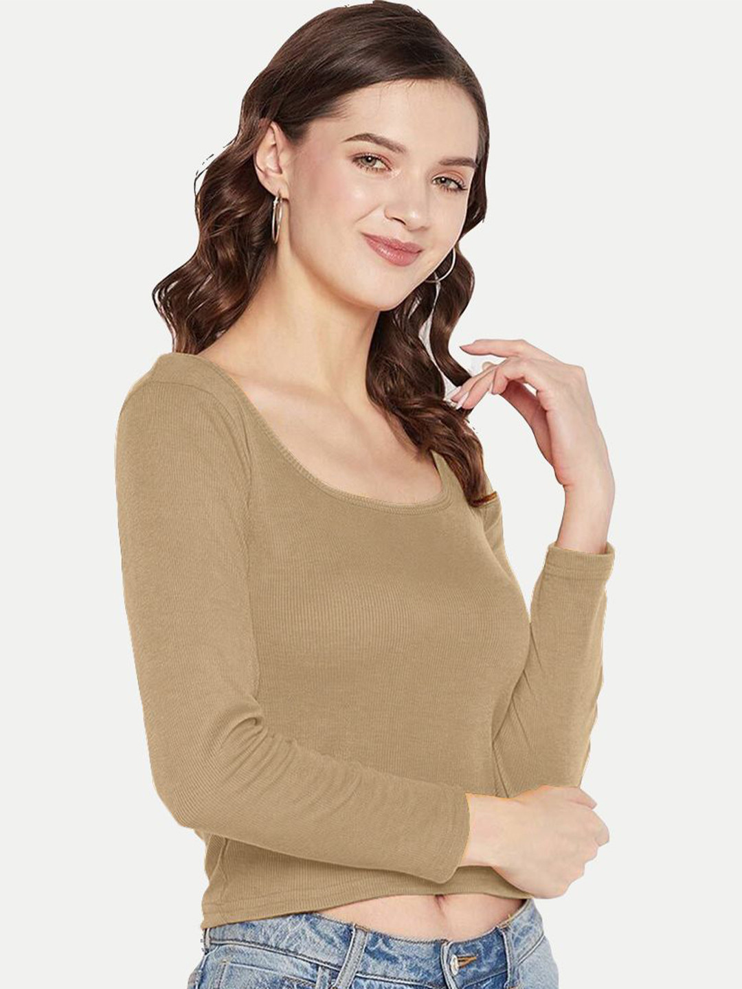 Radprix Women Solid Ridded Cotton Crop Top