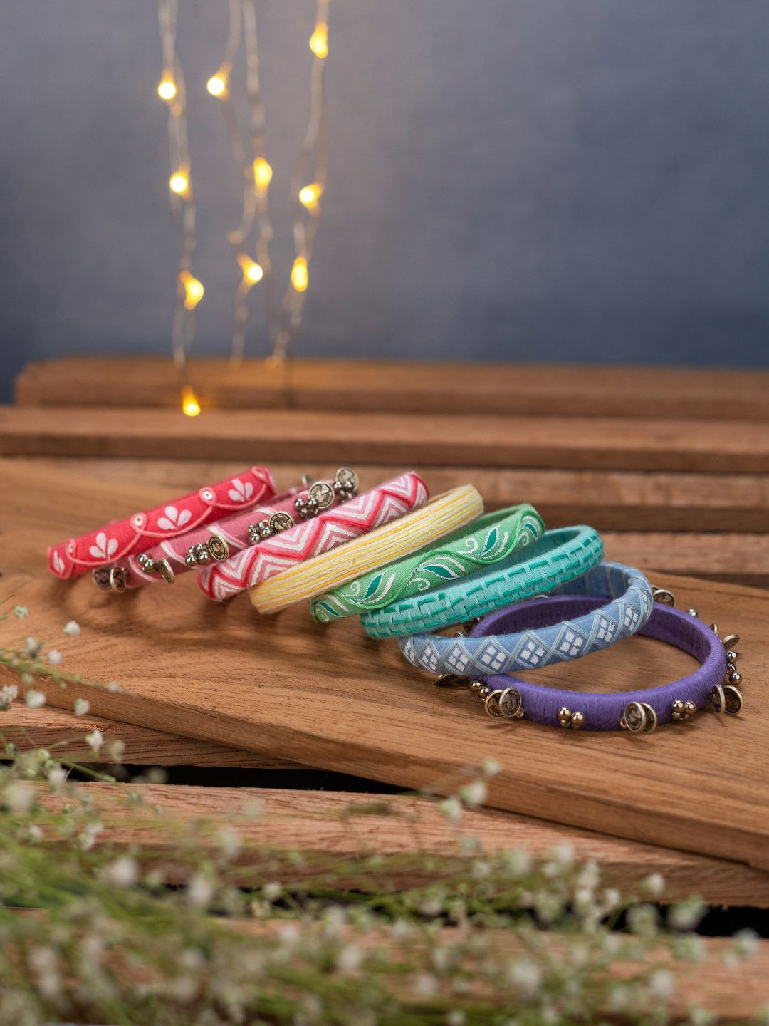Taasha Craft Set Of 8 Cotton Threads Handcrafted Bangle