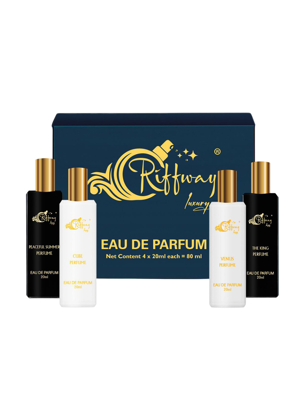 riffway Set Of 4 Peaceful Summer, Cube, The King & Venus Eau De Parfum- 20 ml Each