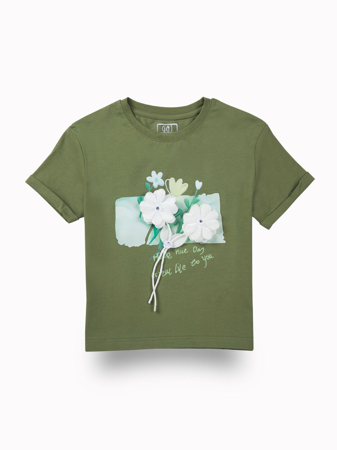 Gini and Jony Kids-Girls Graphic Printed Round Neck Short Sleeves Applique Cotton Crop Top