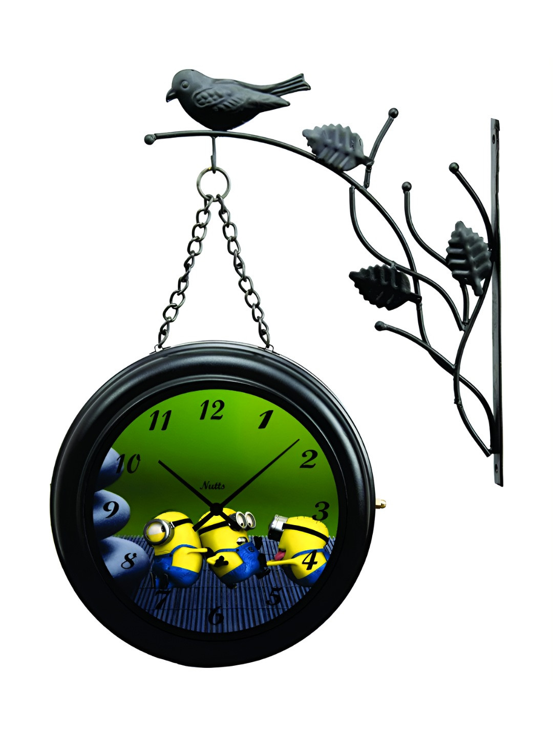 Nutts Black & Green Chain Bird Double Sided Analogue Vintage Wall Clock