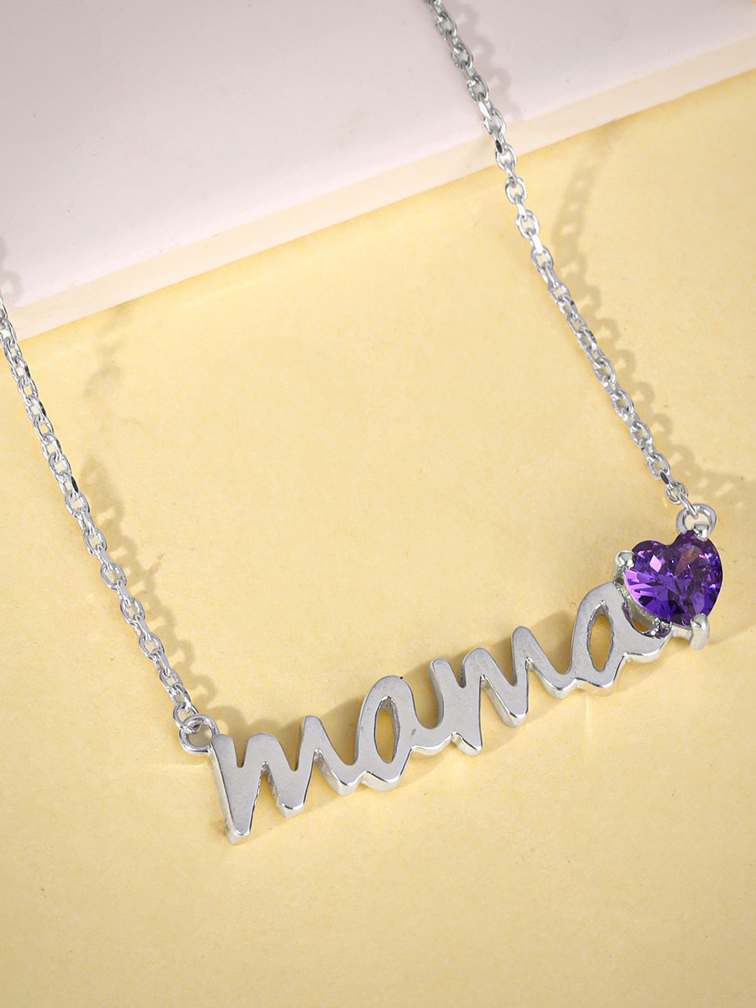 GIVA 925 Sterling Silver Rhodium-Plated Mama Love Necklace