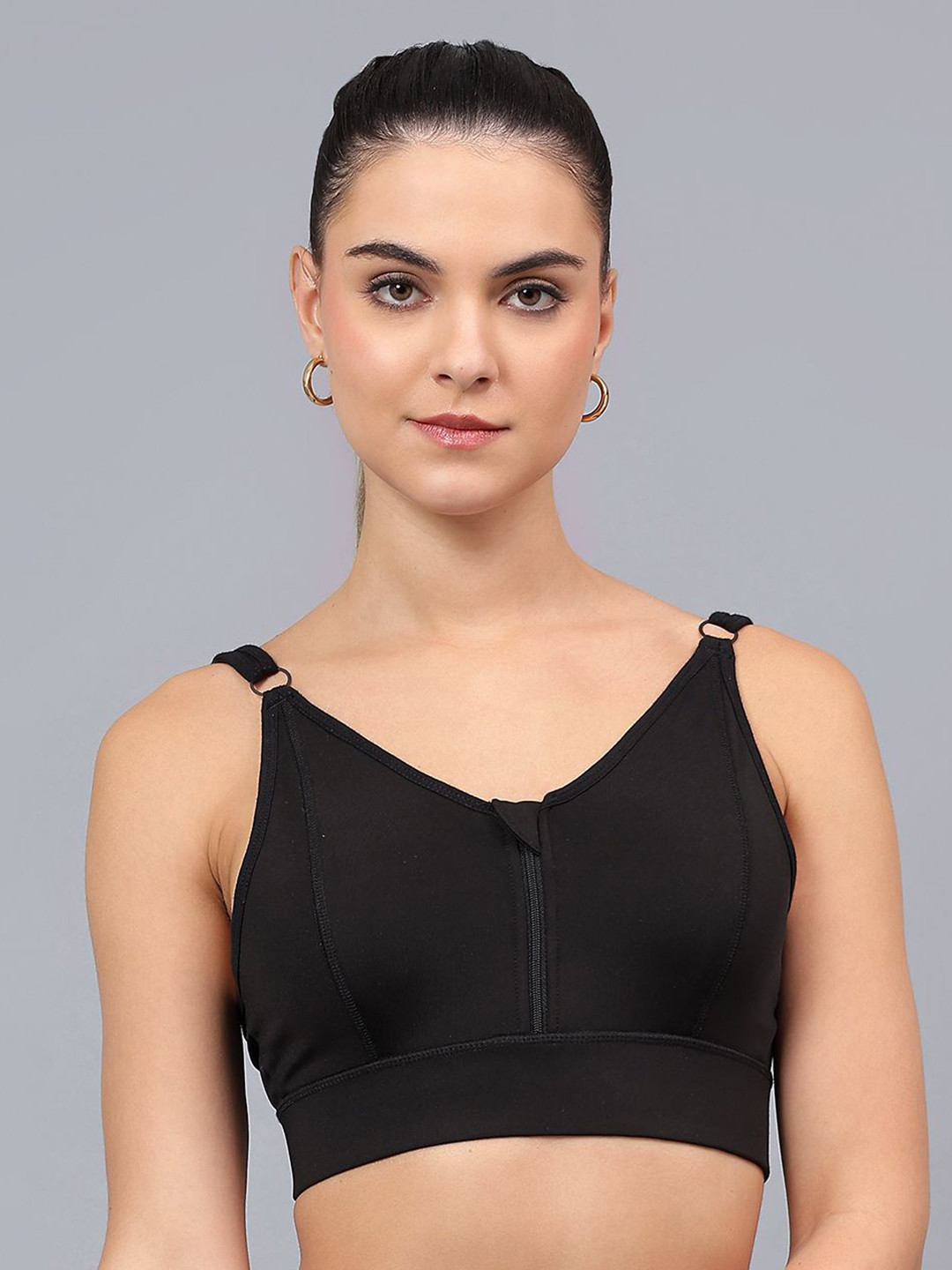 JJAAGG T Women Workout Front Open Zipper Full Coverage Seamless Gym Bra