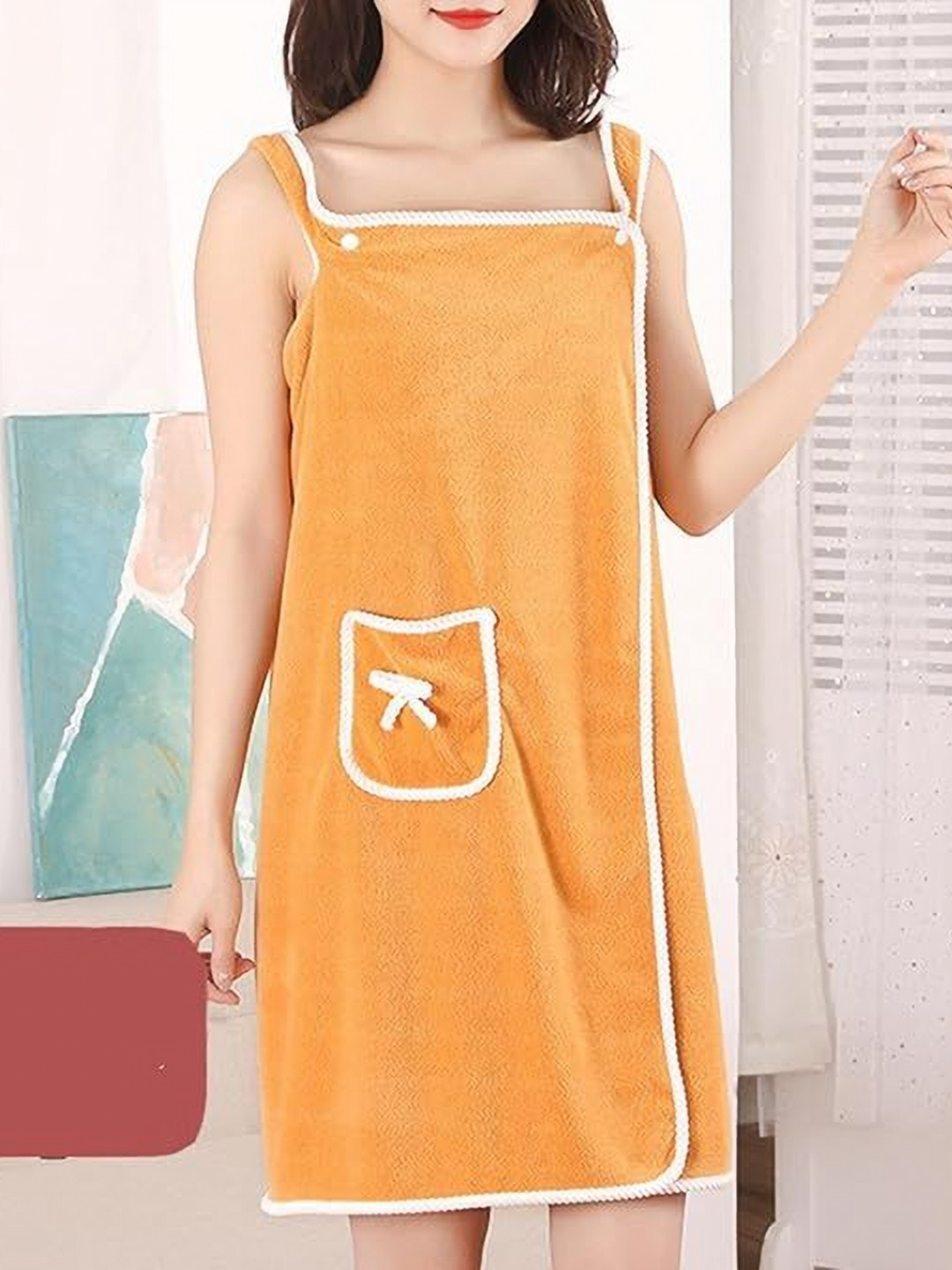 MORADO Mustard Solid Microfibre Button Mini Bath Wrap