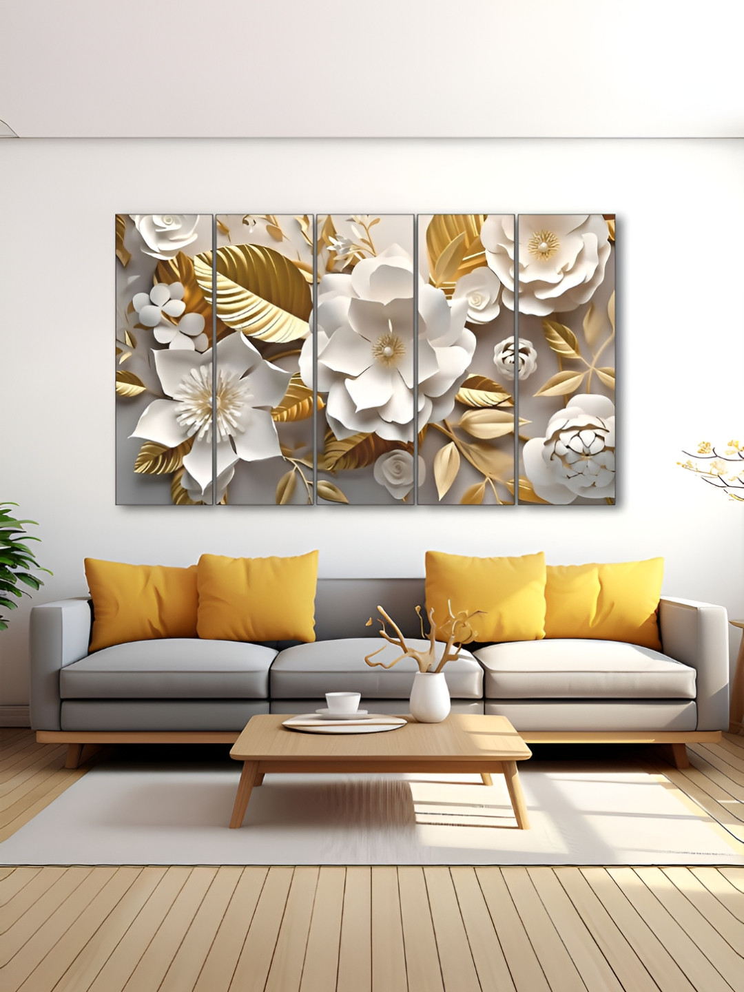 The Castle Decor Wood 5 Piece Wall Rectangle Paintings Wall Art -26.77 x 47.63In