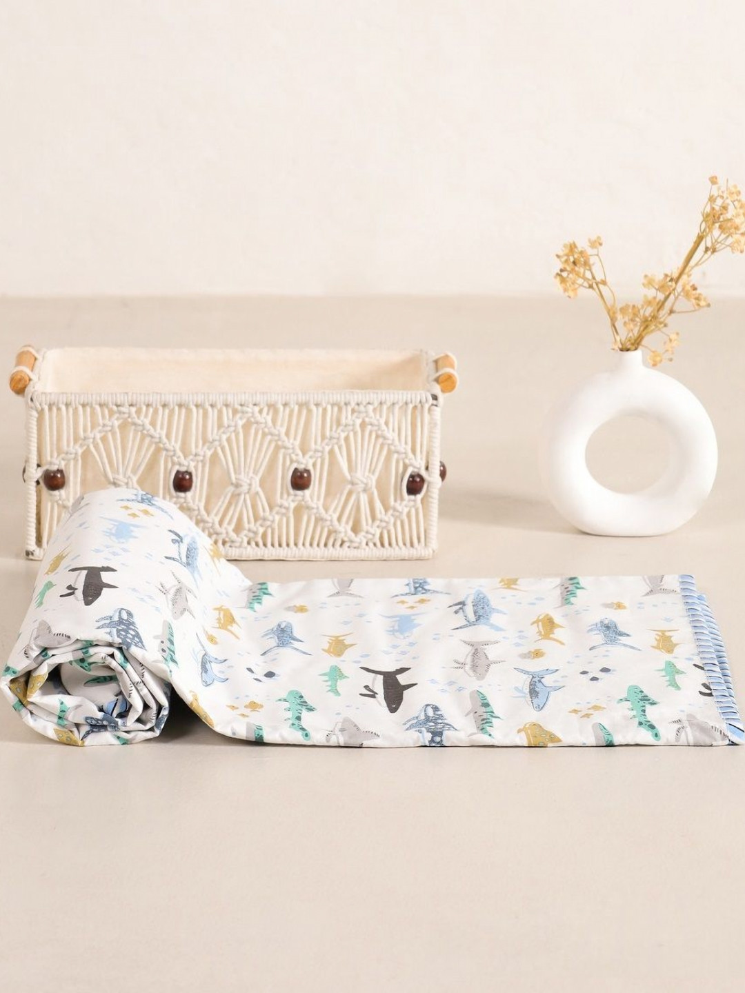 HOMEMONDE White & Blue AC Room Cotton 150 GSM Reversible Single Bed Dohar