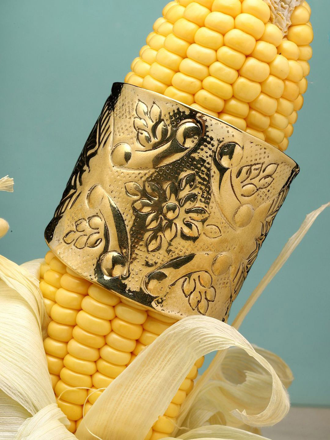 Moedbuille Gold-Plated Engraved Antique Design Oxidised Cuff Bracelet