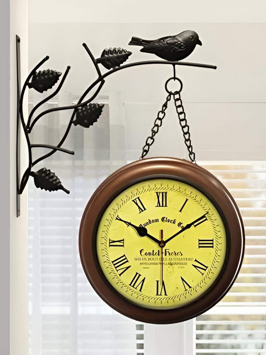 Nutts Black & Yellow Chain Bird Double Sided Vintage Wall Clock