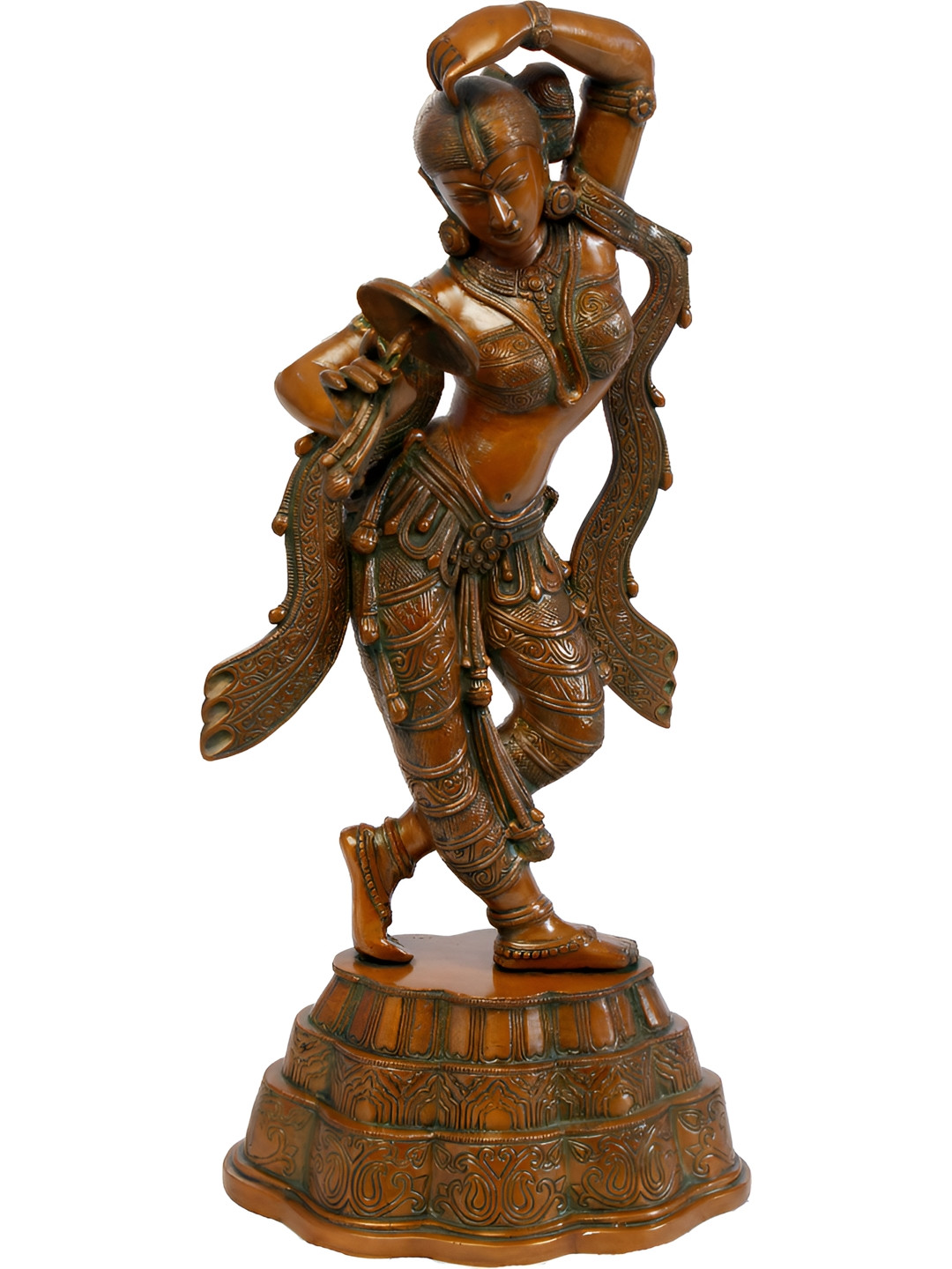 Exotic India A Young Lady Applying Vermilion inspired By Khajuraho Brown Brass Metallic Living Room Hand Made Extra Large Showpiece - 24.5 Inches